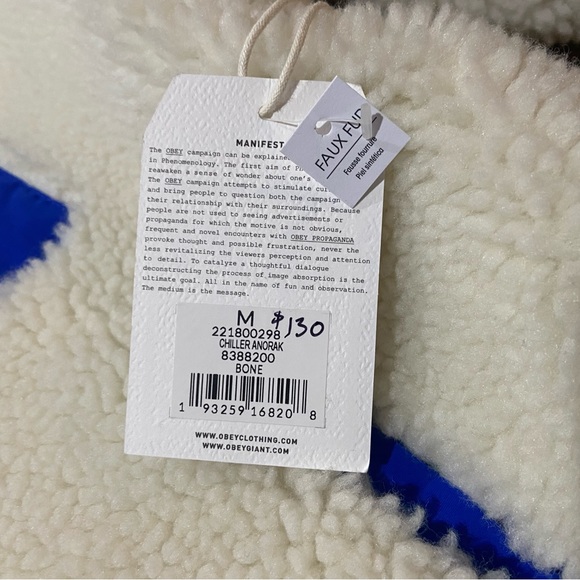 Obey Chiller Anorak Half Zip Pullover Sherpa Jacket In Bone Women's Size Med NWT - Picture 4 of 11